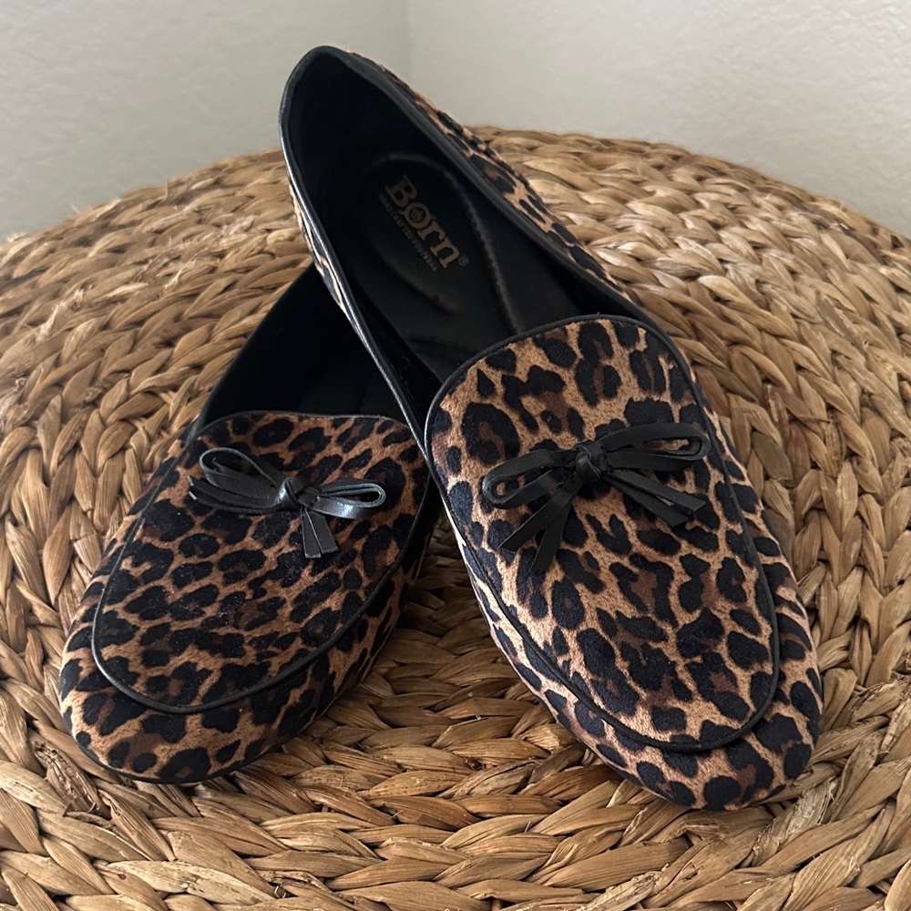 Born Animal Print Loafers with Bow